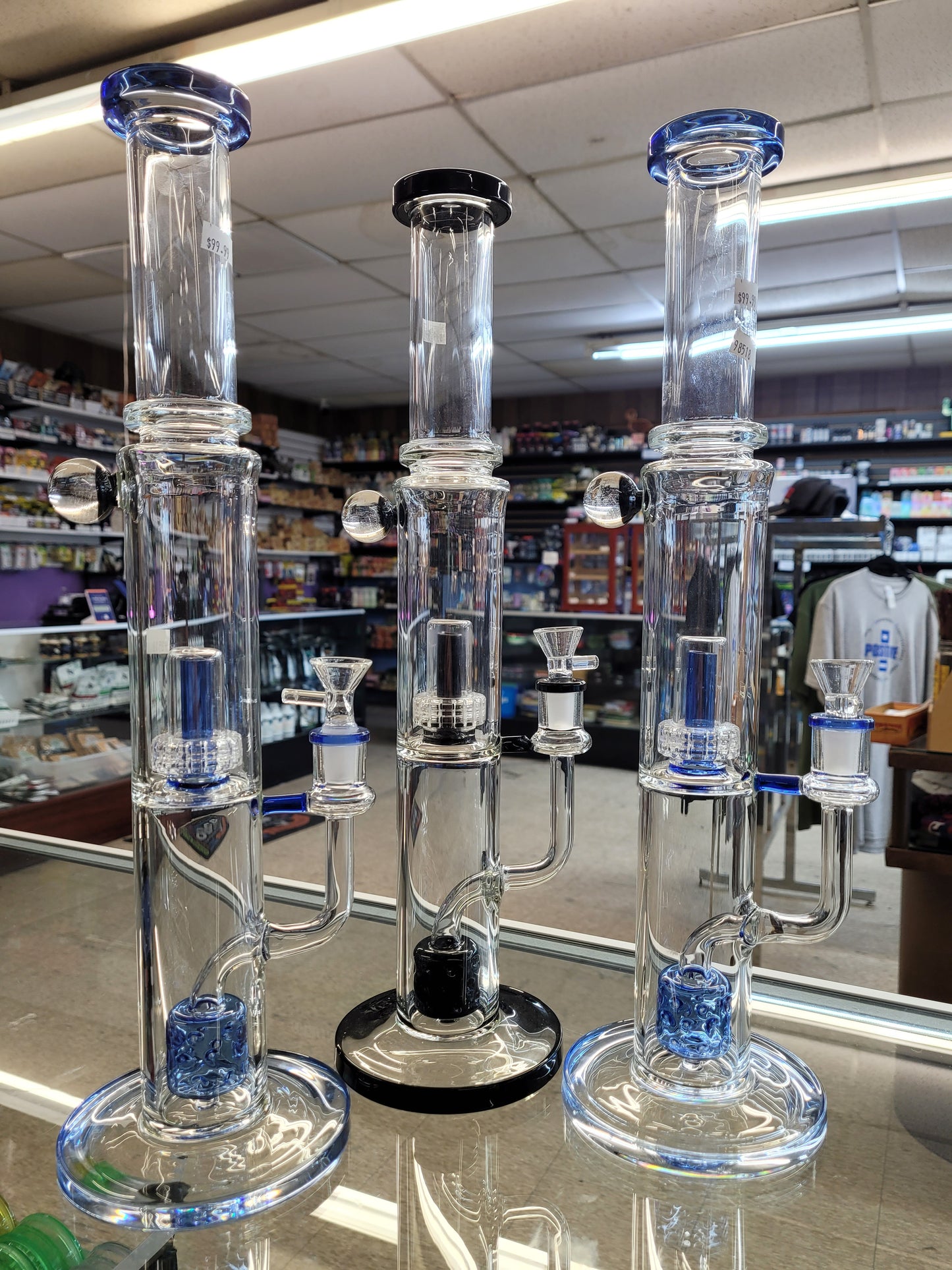 Waterpipe 16.5" Flat Base Matrix Perc Galaxy Knob Mix