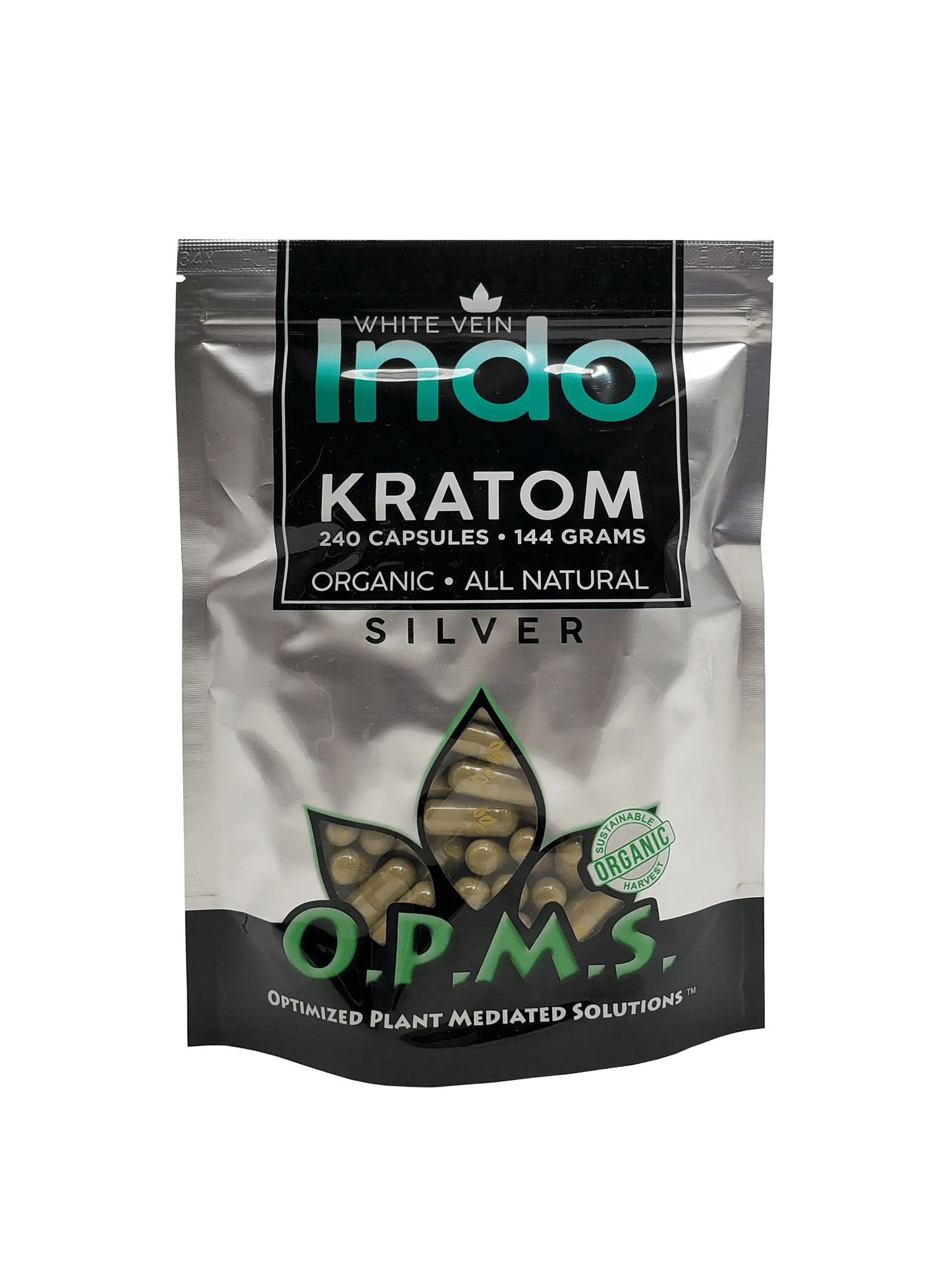 OPMS Silver White Indo Kratom Capsules – 240 Count