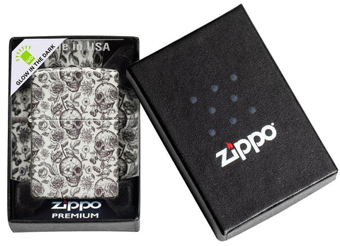 Zippo Lighter Glow Skulls & Flowers
