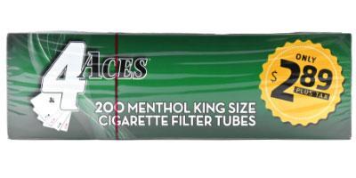 4Aces Tubes 200 Count Menthol King ($2.89)