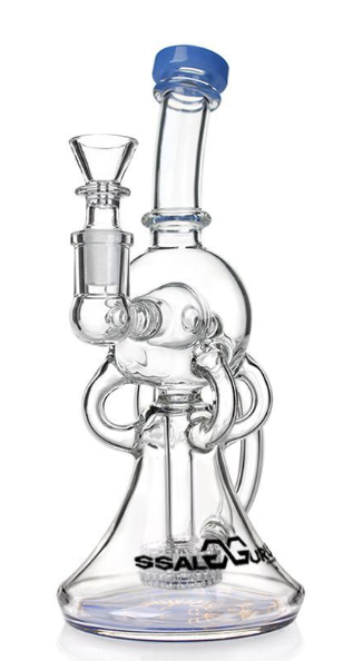 Glass Guru Waterpipe 9" Recycler Showerhead Blue