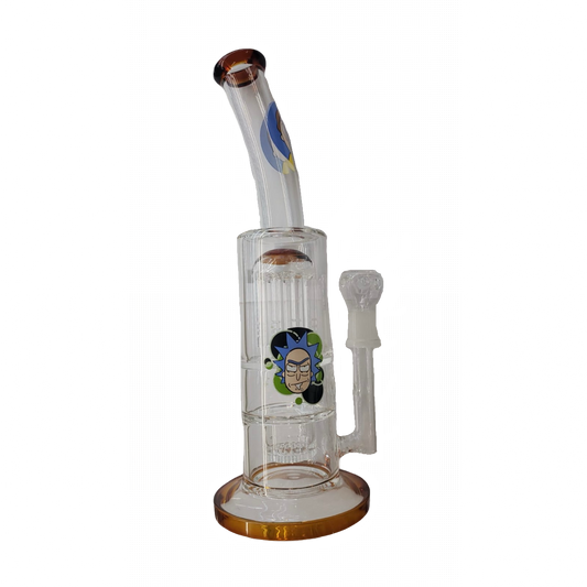 Waterpipe 12" Bent Neck Mixed Graphic Shower Perc