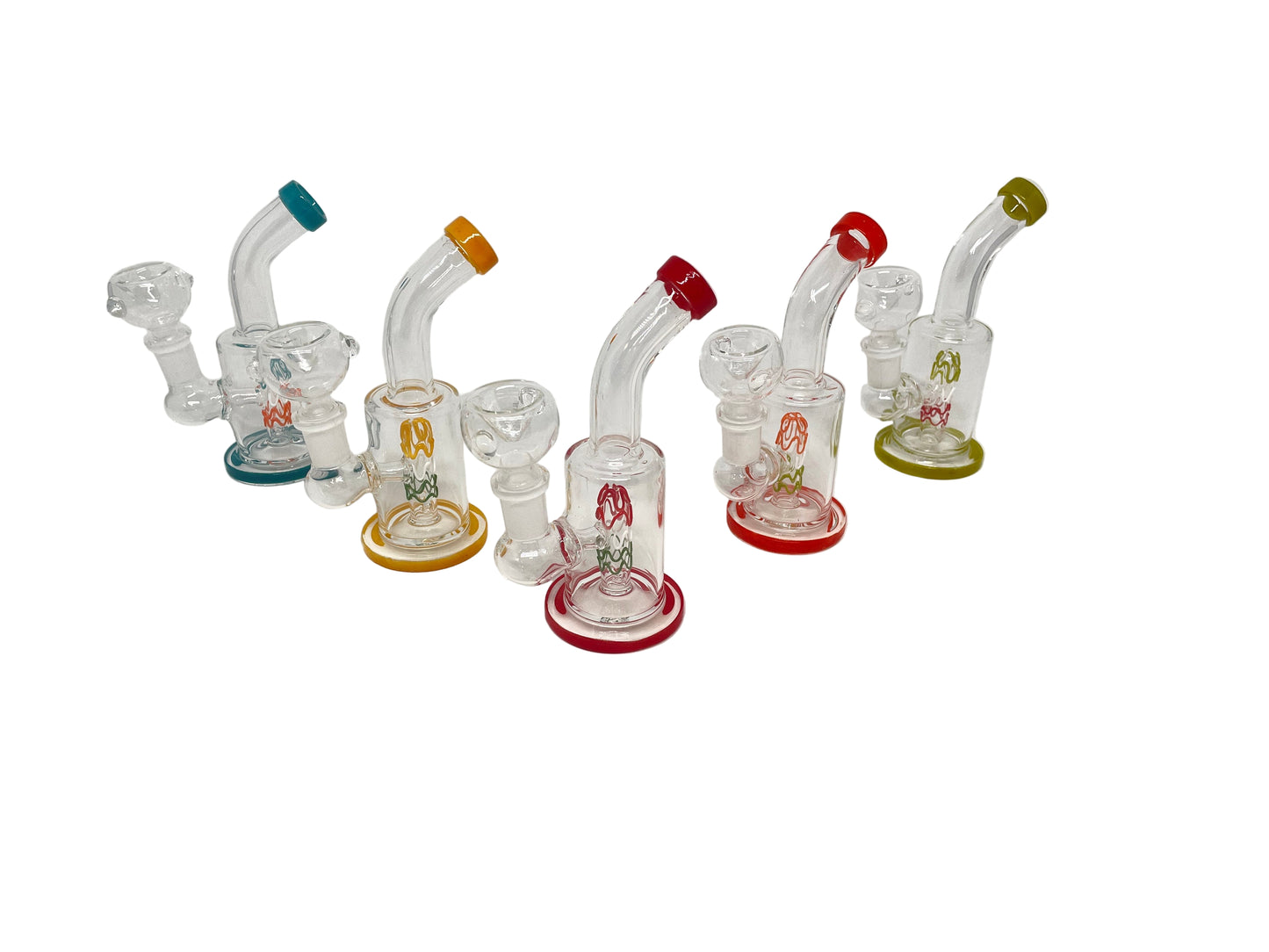 Waterpipe 6" Curved Neck Color Wave Perc Mix