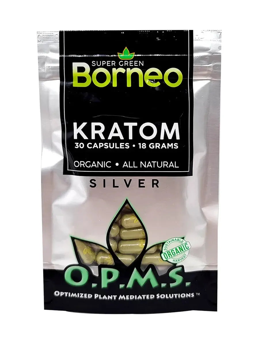 OPMS Silver Super Green Borneo Kratom Capsules – 30 Count
