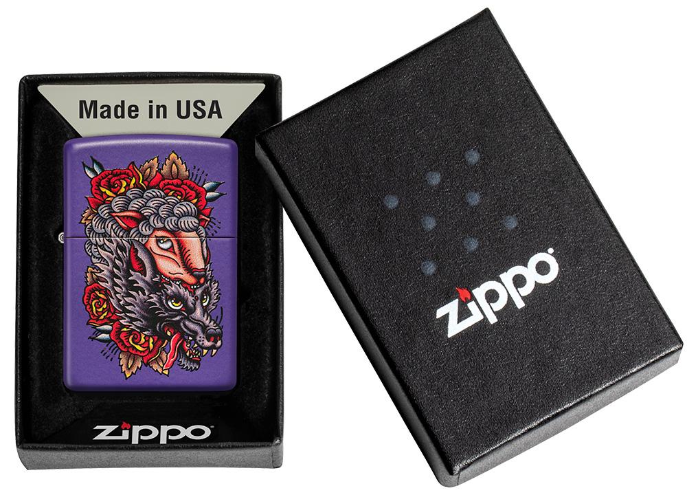 Zippo Lighter Wolf Sheep Tattoo Royal Purple