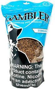 16oz Turkish Gambler Tobacco in a Teal Blue Bag