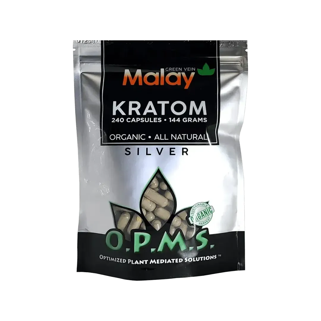 OPMS Silver Green Malay Kratom Capsules – 240 Count