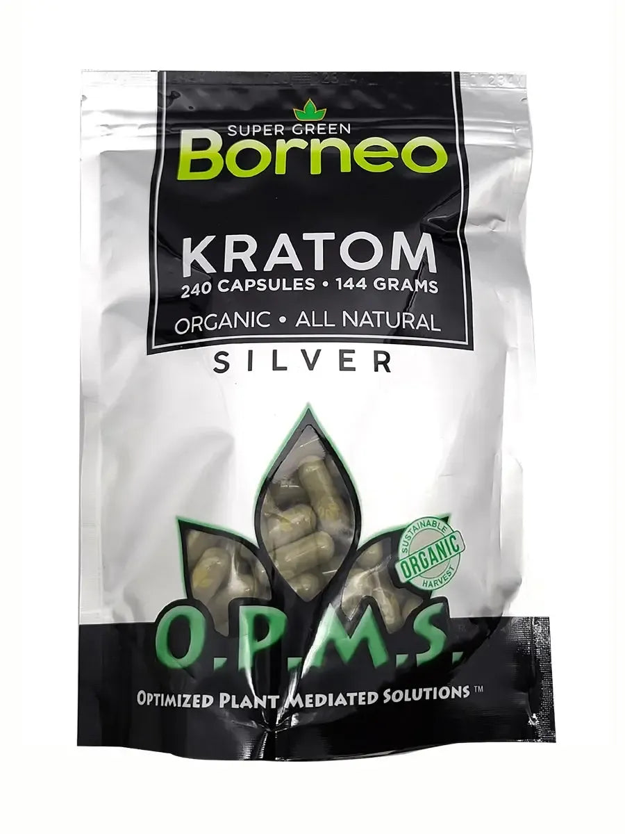 OPMS Silver Super Green Borneo Kratom Capsules – 480 Count