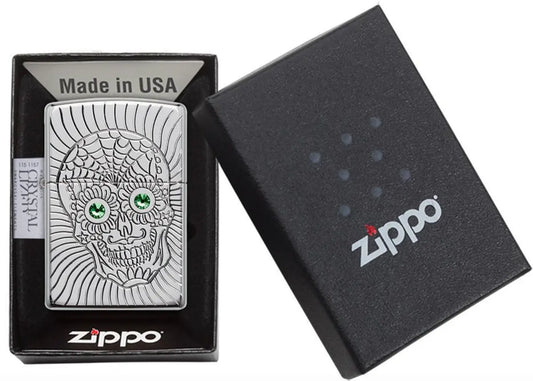 Zippo Lighter Armor Sugar Skull Bedazzled Eyes