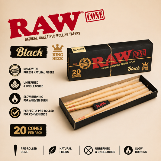 Experience Pure Smoking Excellence with Oklahoma's Raw Cones King Black 20CT