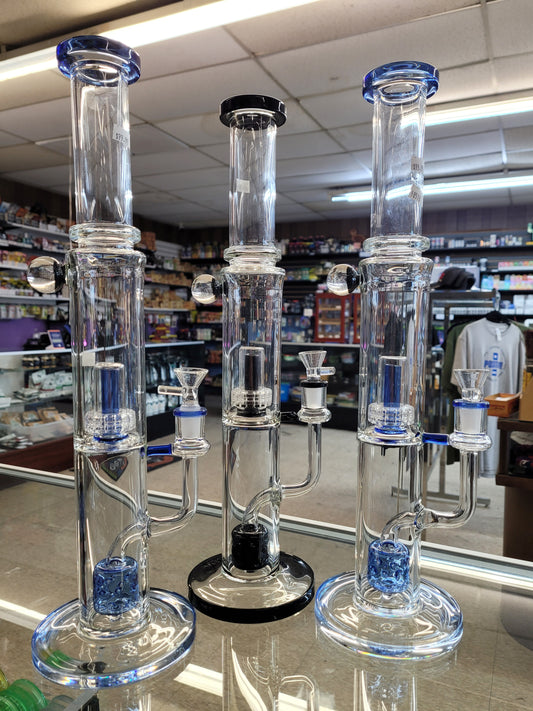 Waterpipe 16.5" Flat Base Matrix Perc Galaxy Knob Mix