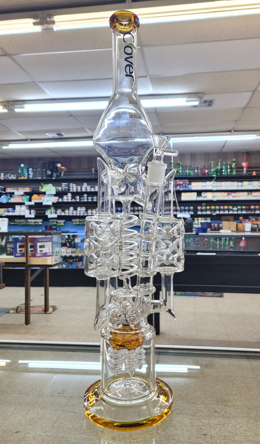 Clover Waterpipe 20" Spike Arm Rocket Multi Perc Yellow