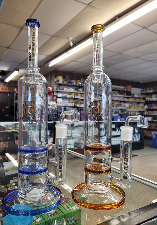 Waterpipe 15" Tsunami Glass Double Honeycomb Rig