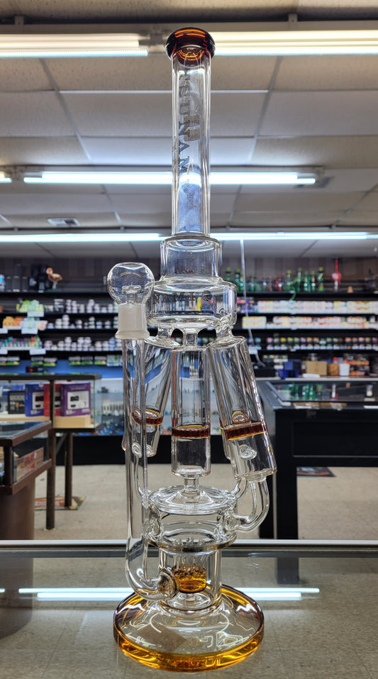 Waterpipe 21" Tsunami Glass Quad Honeycomb Sprinkler Perc Amber