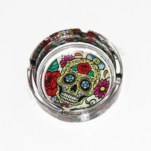 Ashtray Sugar Skull Glass Round