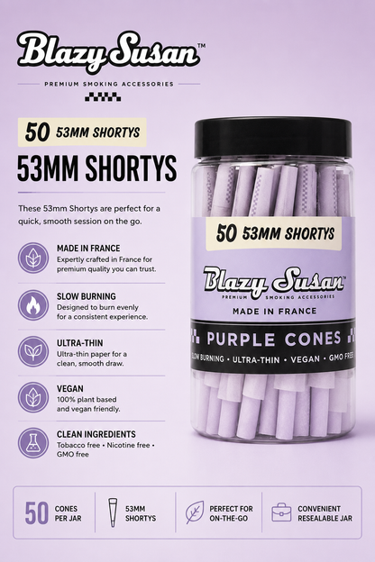 Blazy Susan Cones 50 Count Purple 53MM Shortys