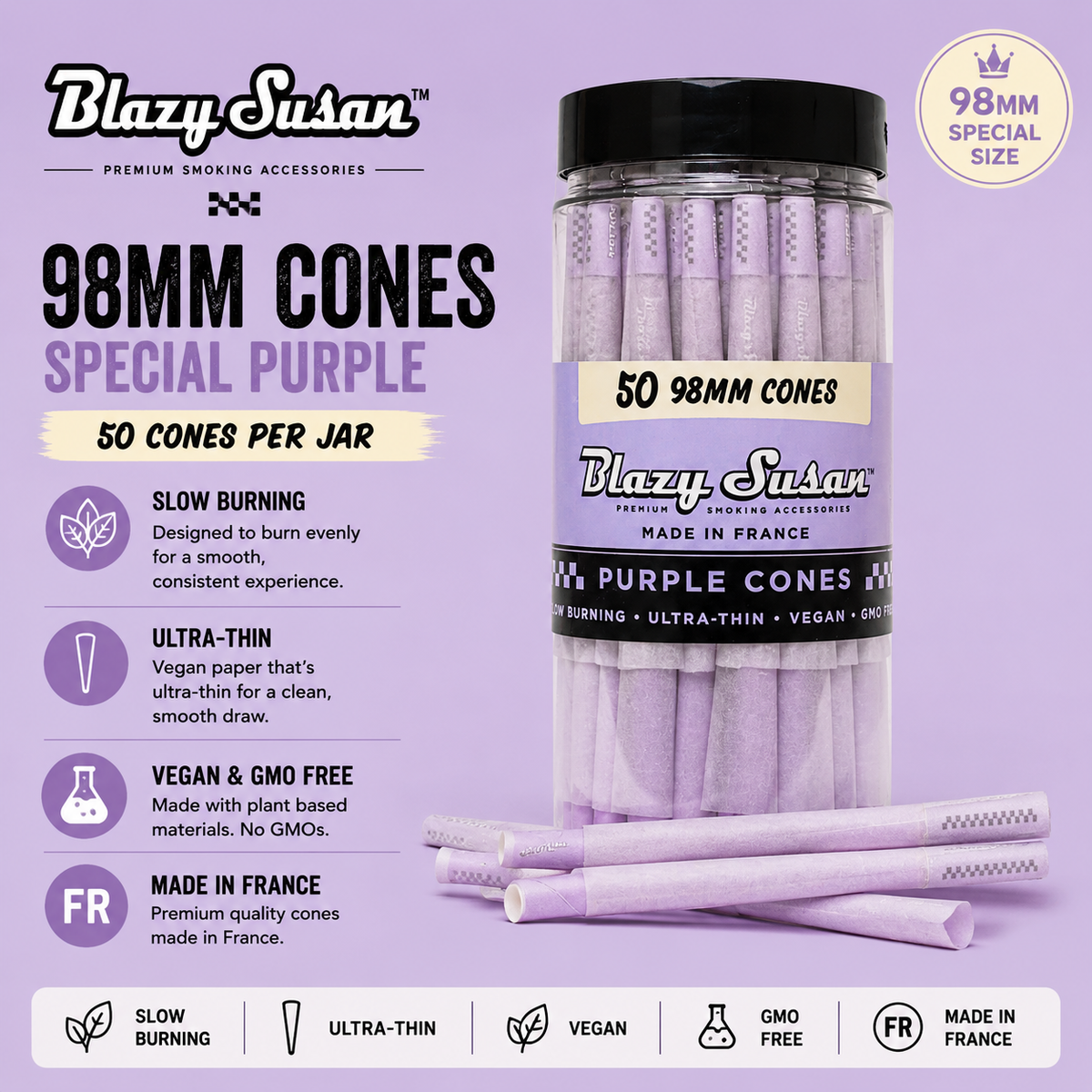 Blazy Susan Cones 50 Count 98MM Special Purple