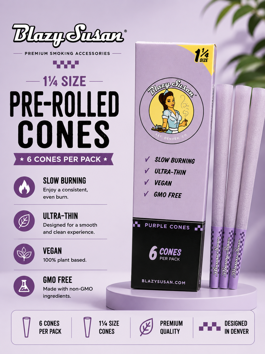 Blazy Susan Cones 1 1/4 Purple 6 Count