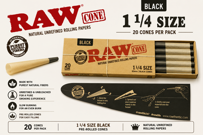 Raw cones 1 1/4 Black 20 Count