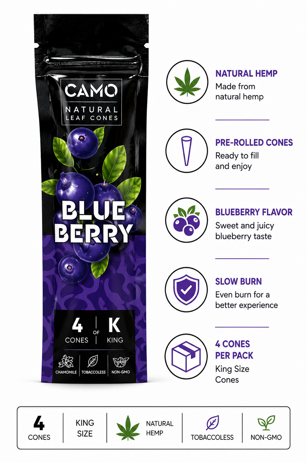 CAMO Hemp Cones 4 Count Blueberry