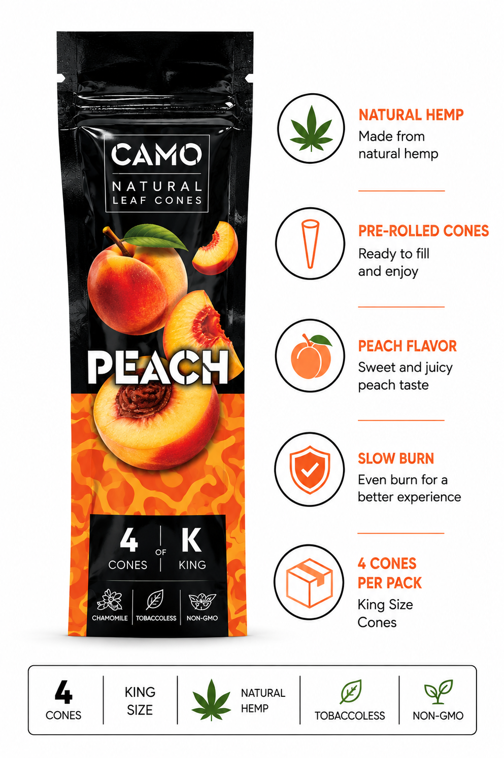 CAMO Hemp Cones 4 Count Peach