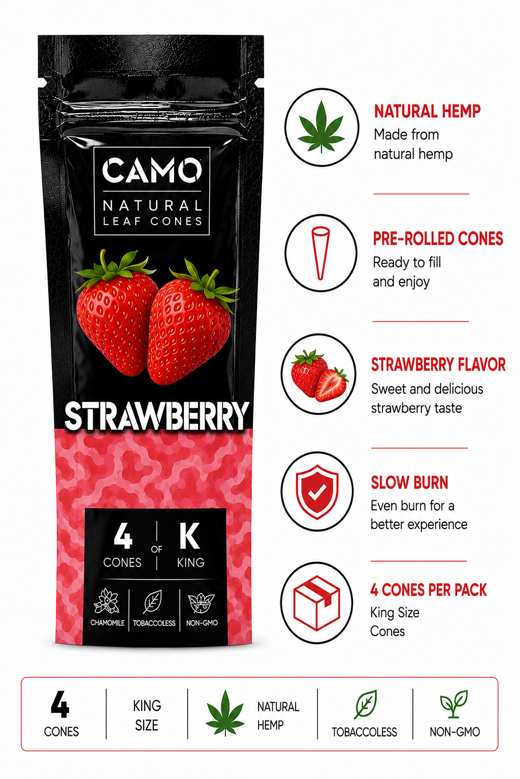 CAMO Hemp Cones 4 Count Strawberry