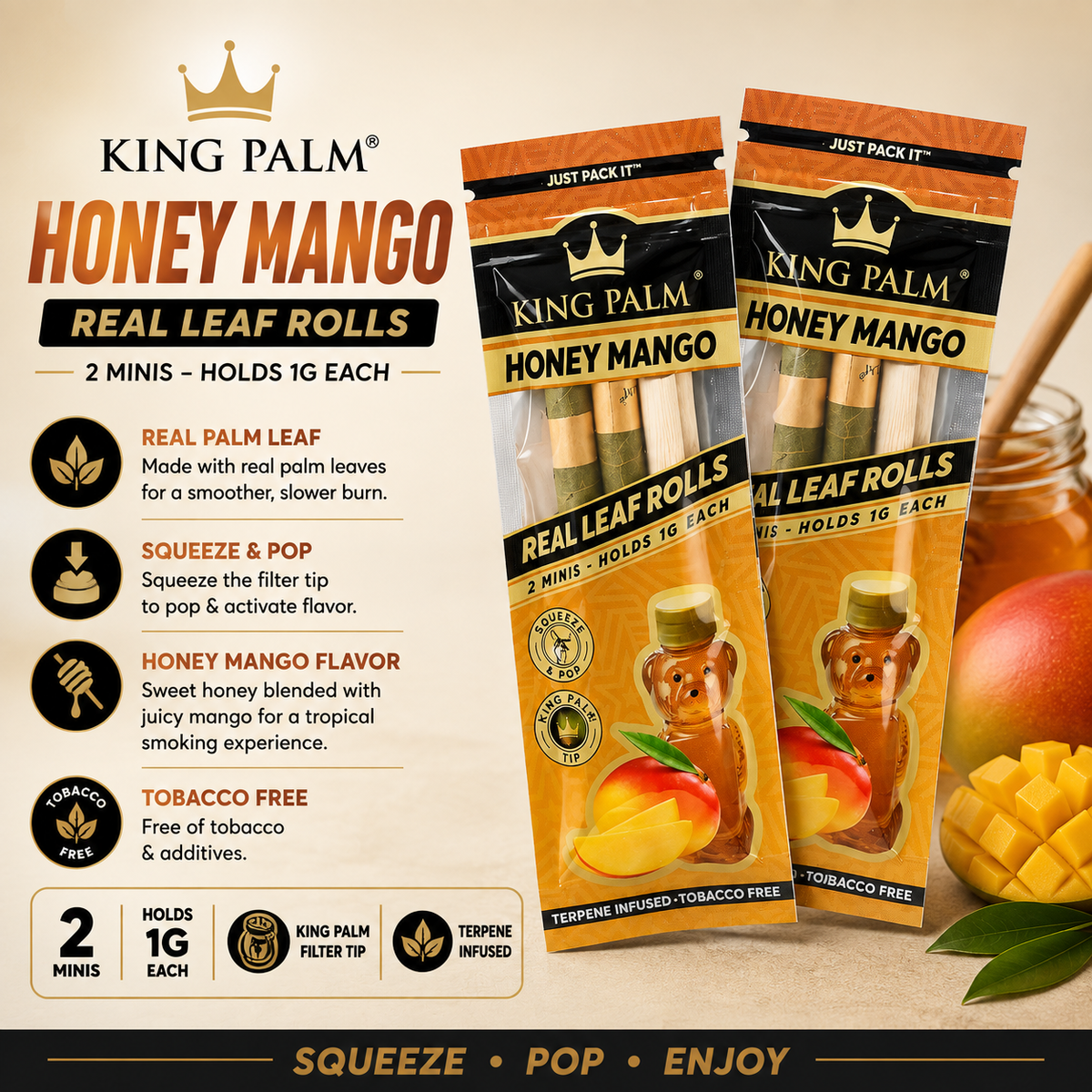 King Palm Mini Cones Honey Mango 1G 2 Count