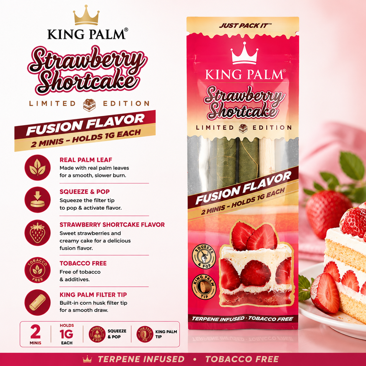 King Palm Mini Cones Strawberry Shortcake 1G 2 Count