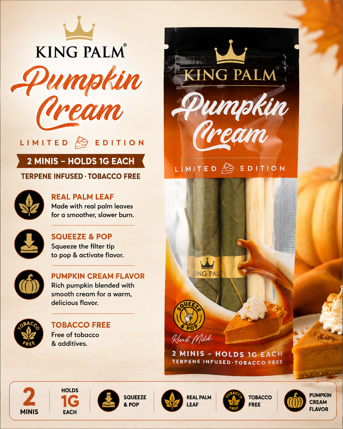 King Palm Cones Pumpkin Cream Mini 2 Count