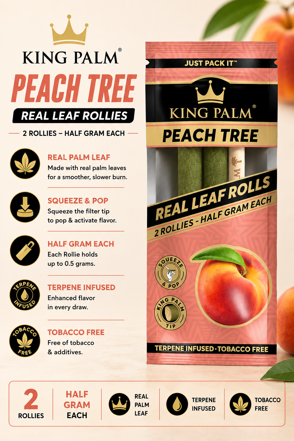 King Palm Peach Tree Rollies 2 Count