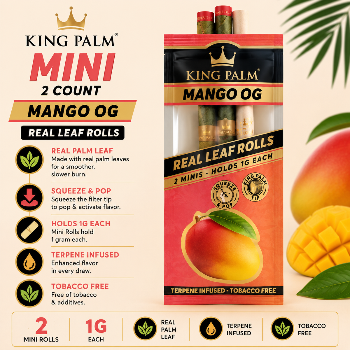 King Palm Cones Mini 2 Count Mango OG