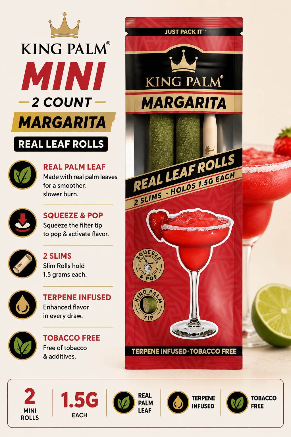 King Palm Cones Mini 2 Count Margarita