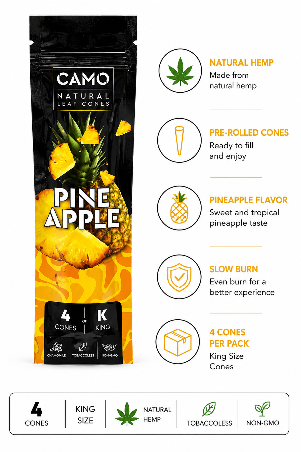 CAMO Hemp Cones 4 Count Pineapple