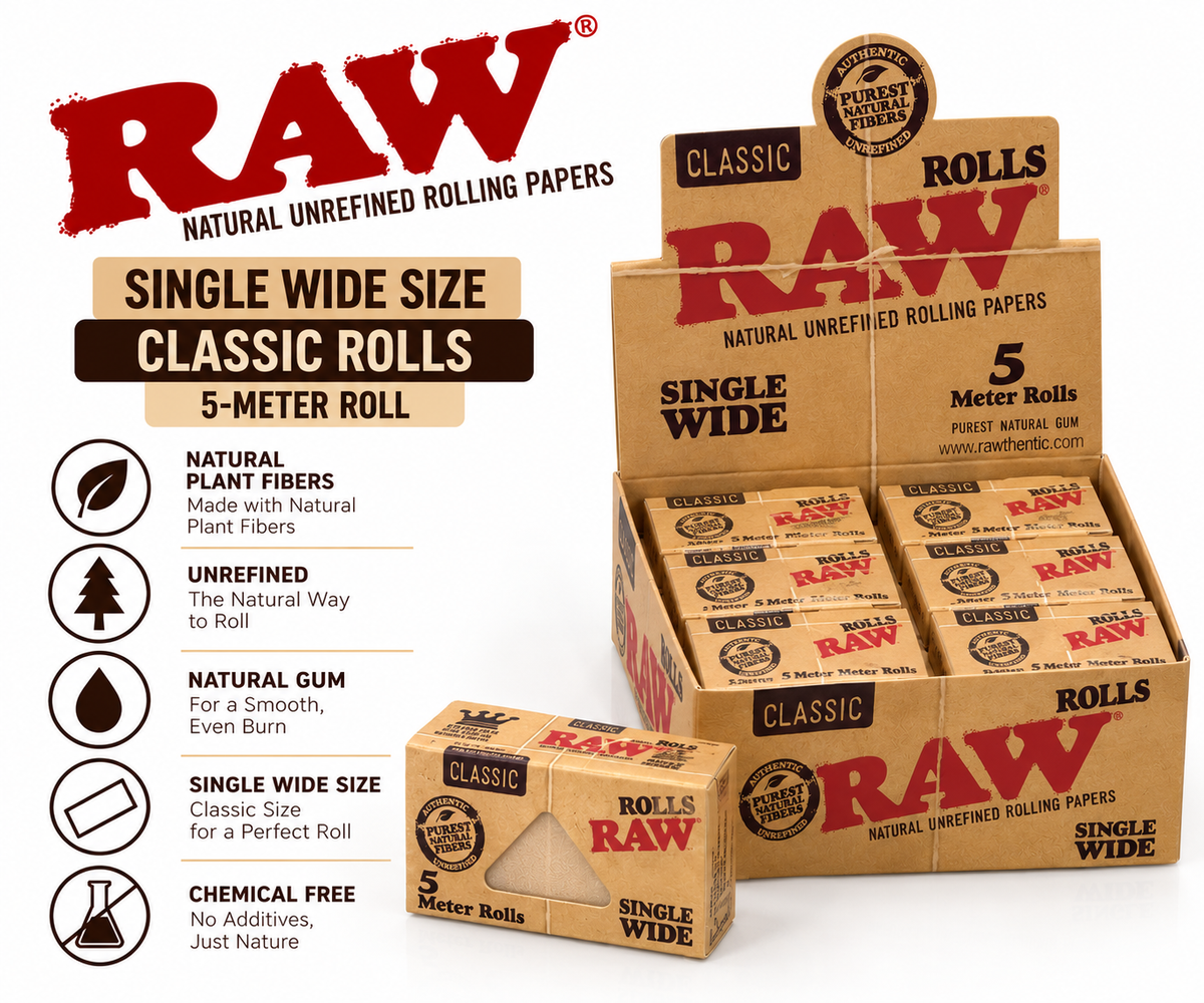 Raw Papers Single Wide Classic Rolls 5 Meter