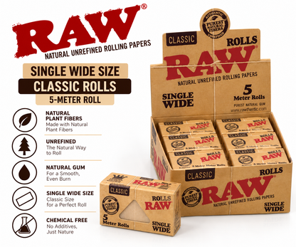 Raw Papers Single Wide Classic Rolls 5 Meter