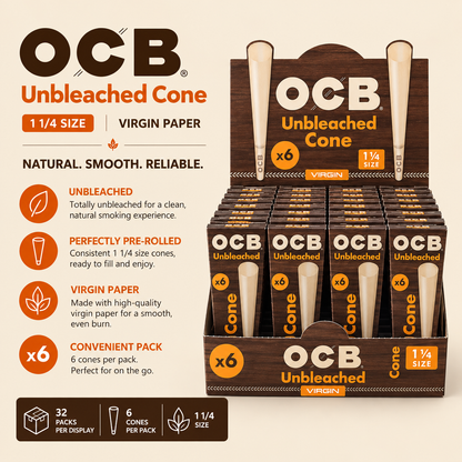 OCB Cones 1 1/4 Unbleached 6 Count
