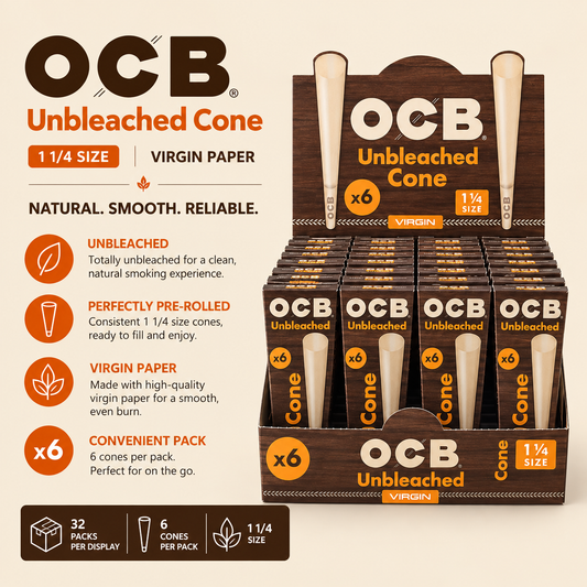 OCB Cones 1 1/4 Unbleached 6 Count