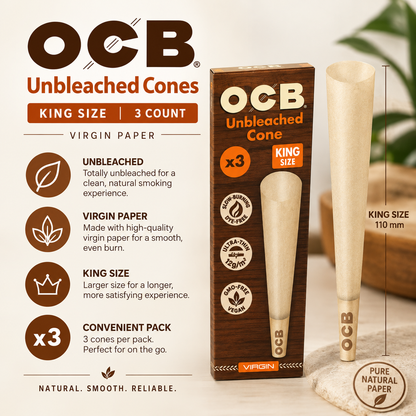 OCB Cones King Unbleached 3 Count