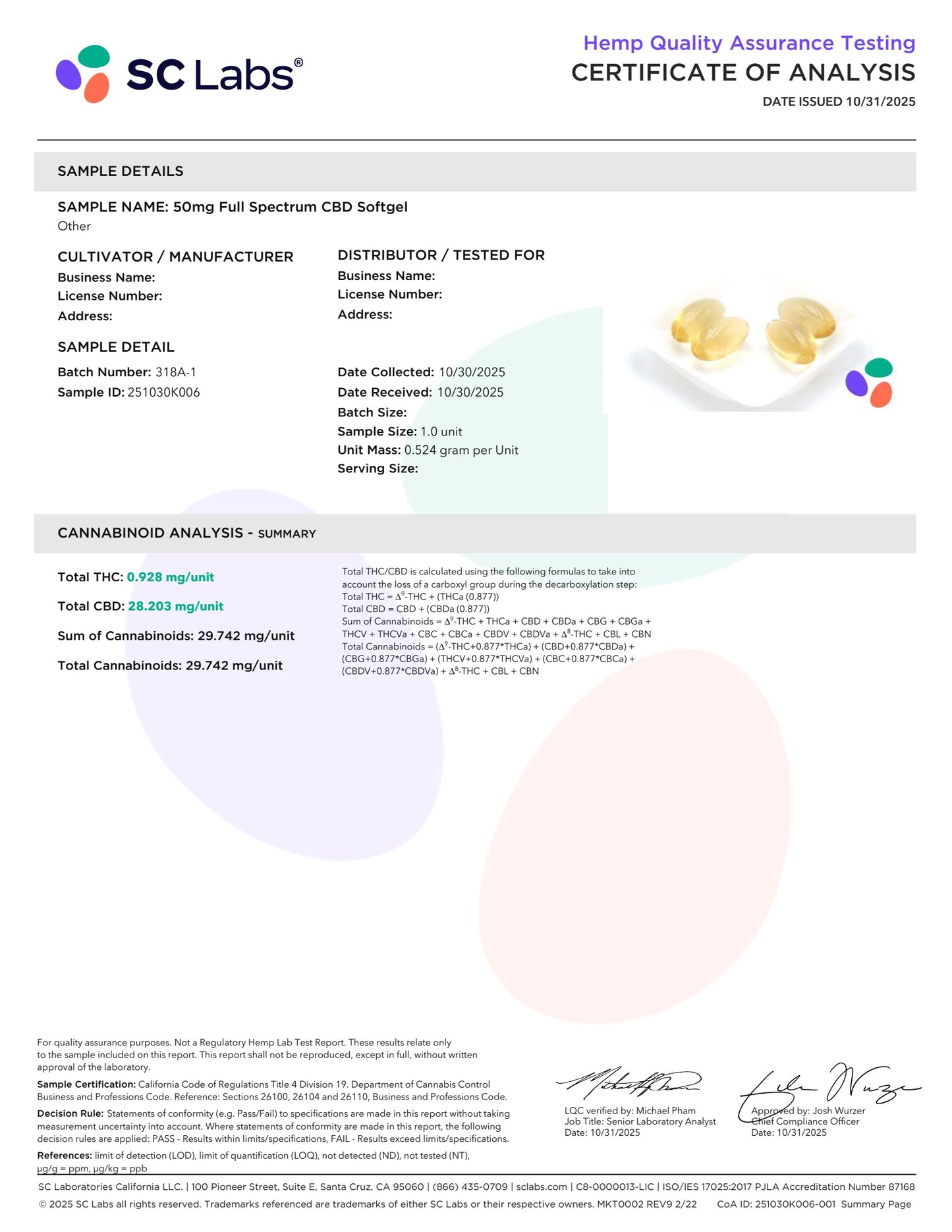 Kureleaf CBD Soft Gels 25mg Broad Spectrum 30 Count