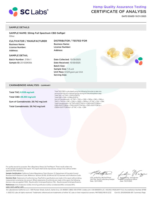 Kureleaf CBD Soft Gels 25mg Broad Spectrum 30 Count