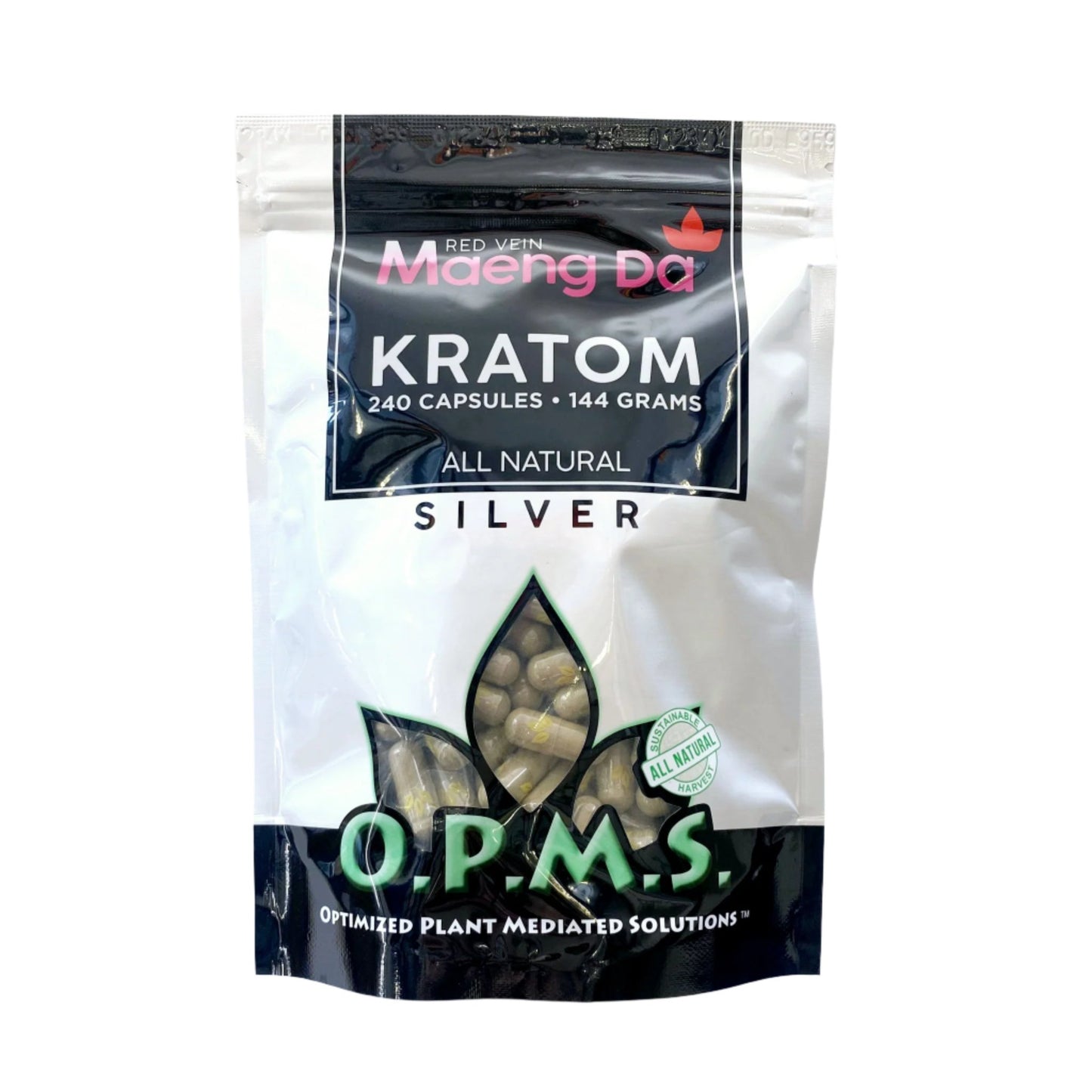 OPMS Kratom Caps 240CT Silver Maeng Da Red