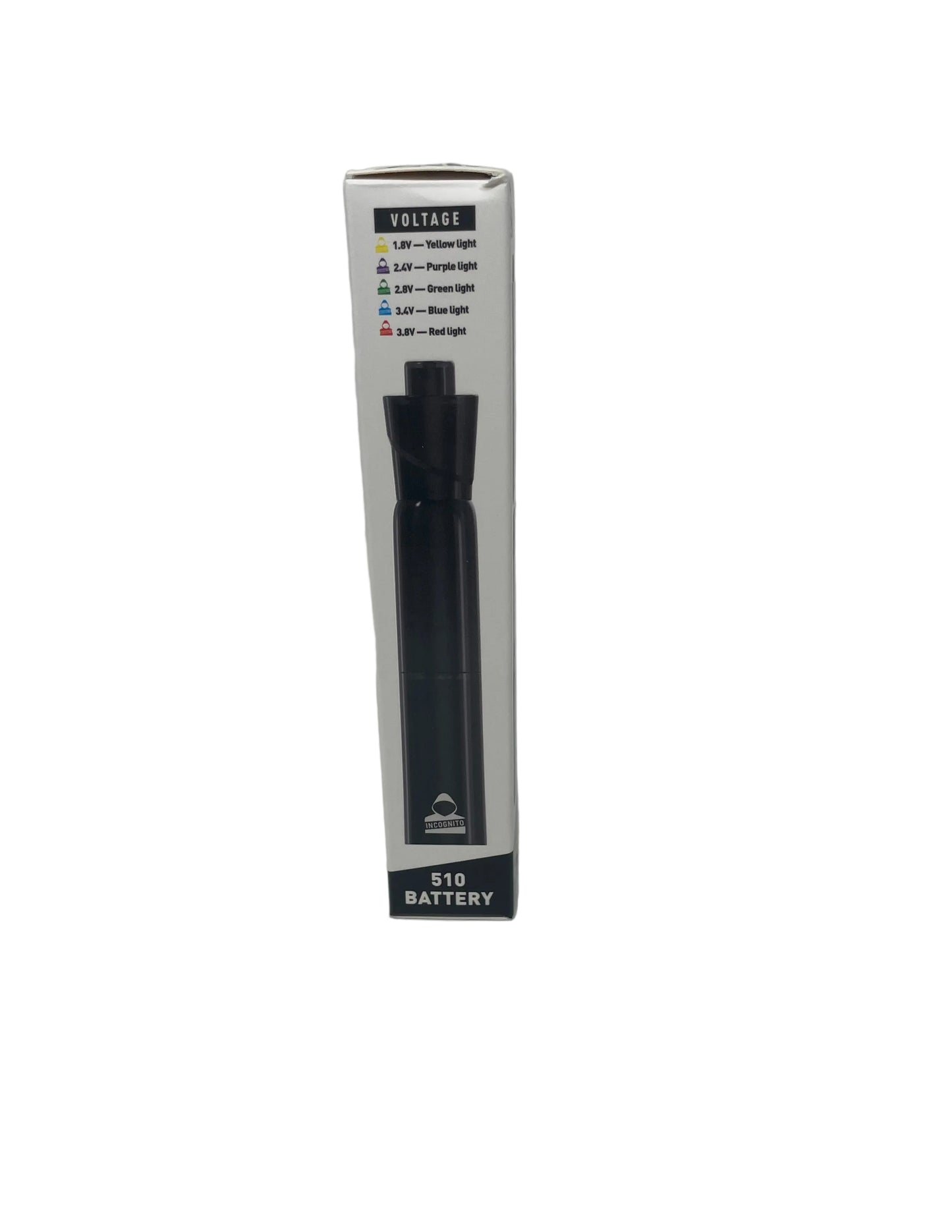 Black vape pen battery in packaging on a white background