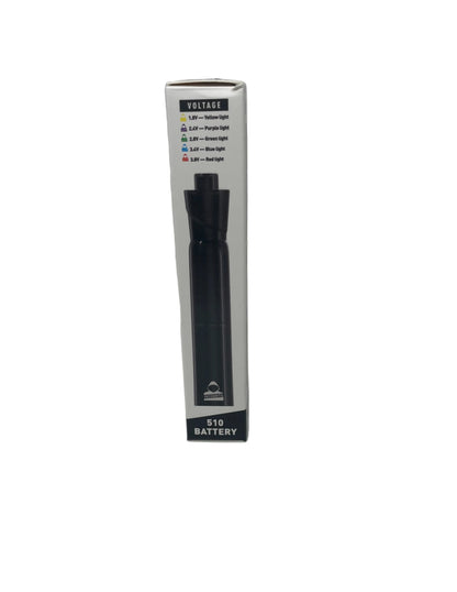 Black vape pen battery in packaging on a white background