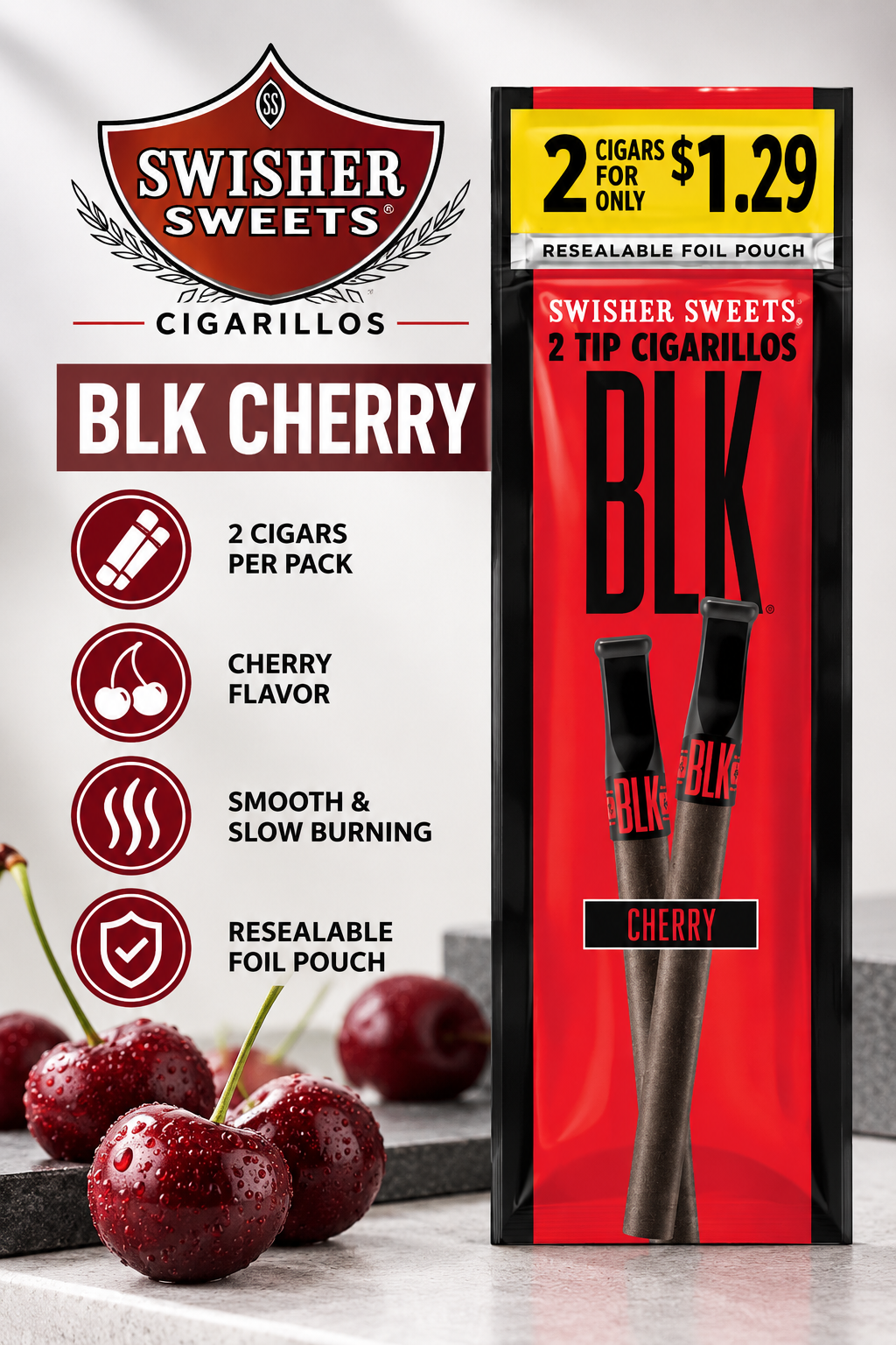 Swisher Sweet Cigarillos 2 Count BLK Cherry $1.29