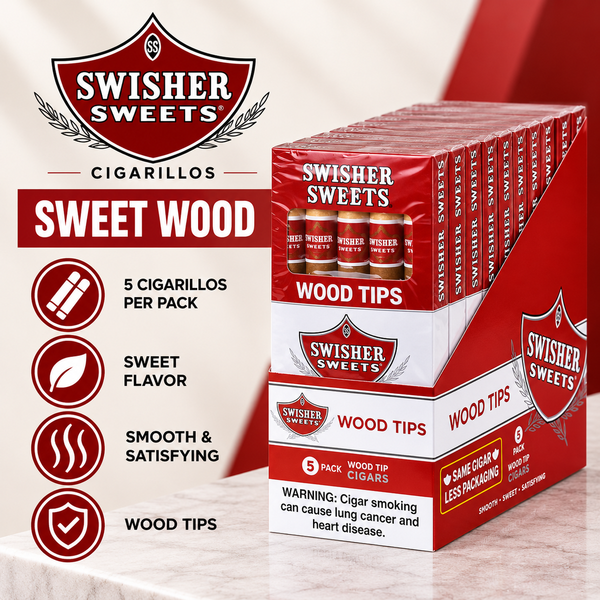 Swisher Sweet Cigarillos 5 Count Sweet Wood