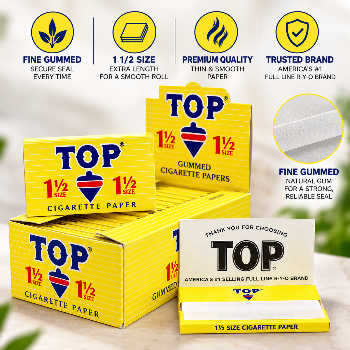 Top Papers 1 1/2 Fine Gummed
