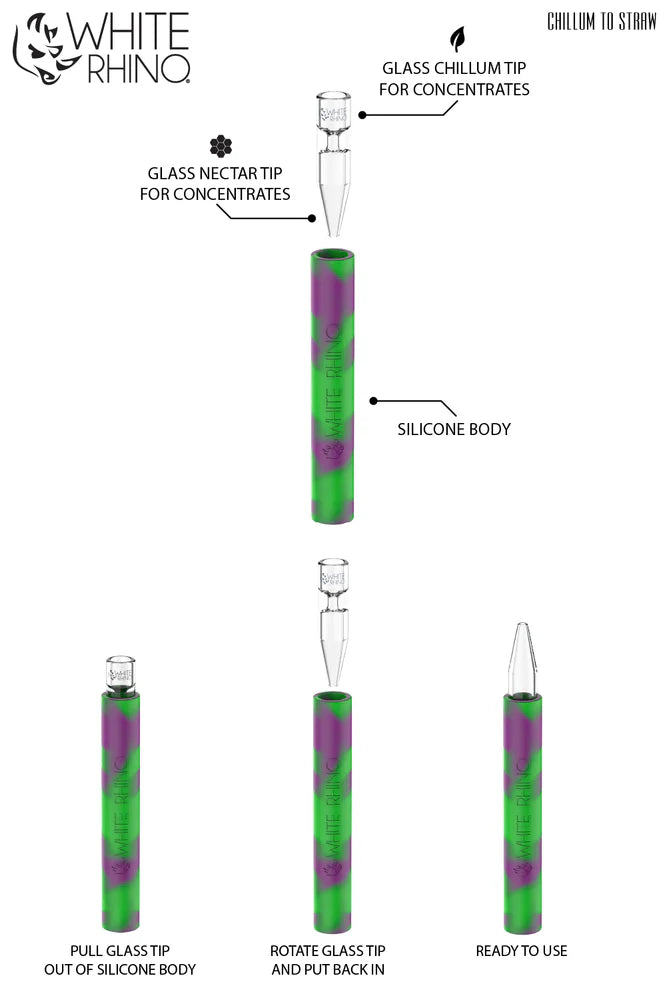 White Rhino Chillum - Straw Silicone w/ Glass Tip