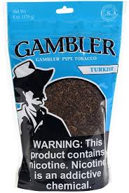 6oz Turkish Gambler Tobacco in a Teal Blue Bag